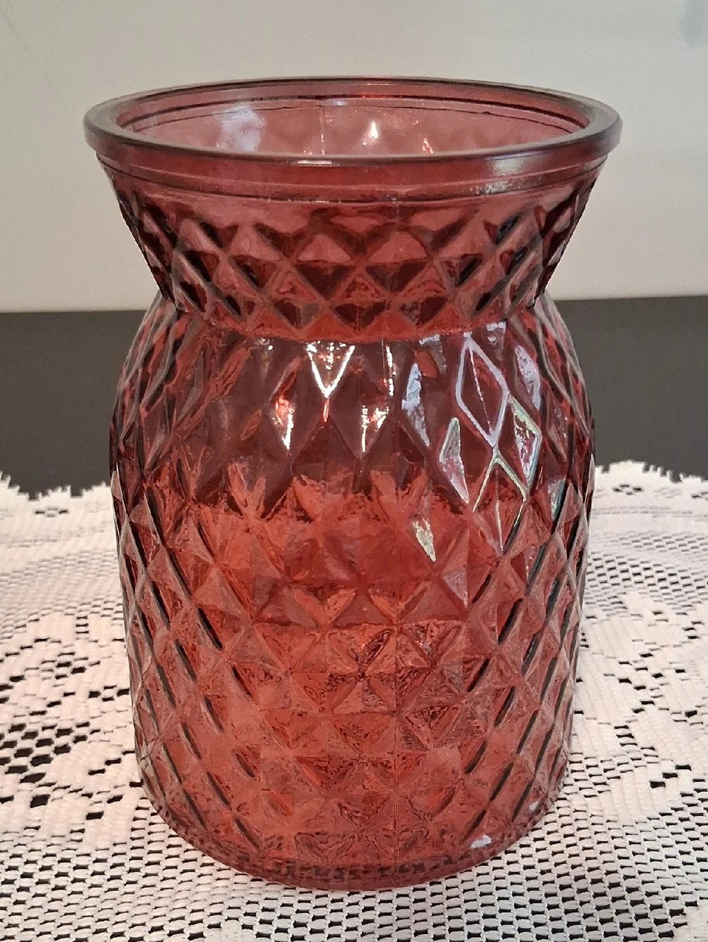 Textured Ruby Red Glass Vase - Decorative Home Accent